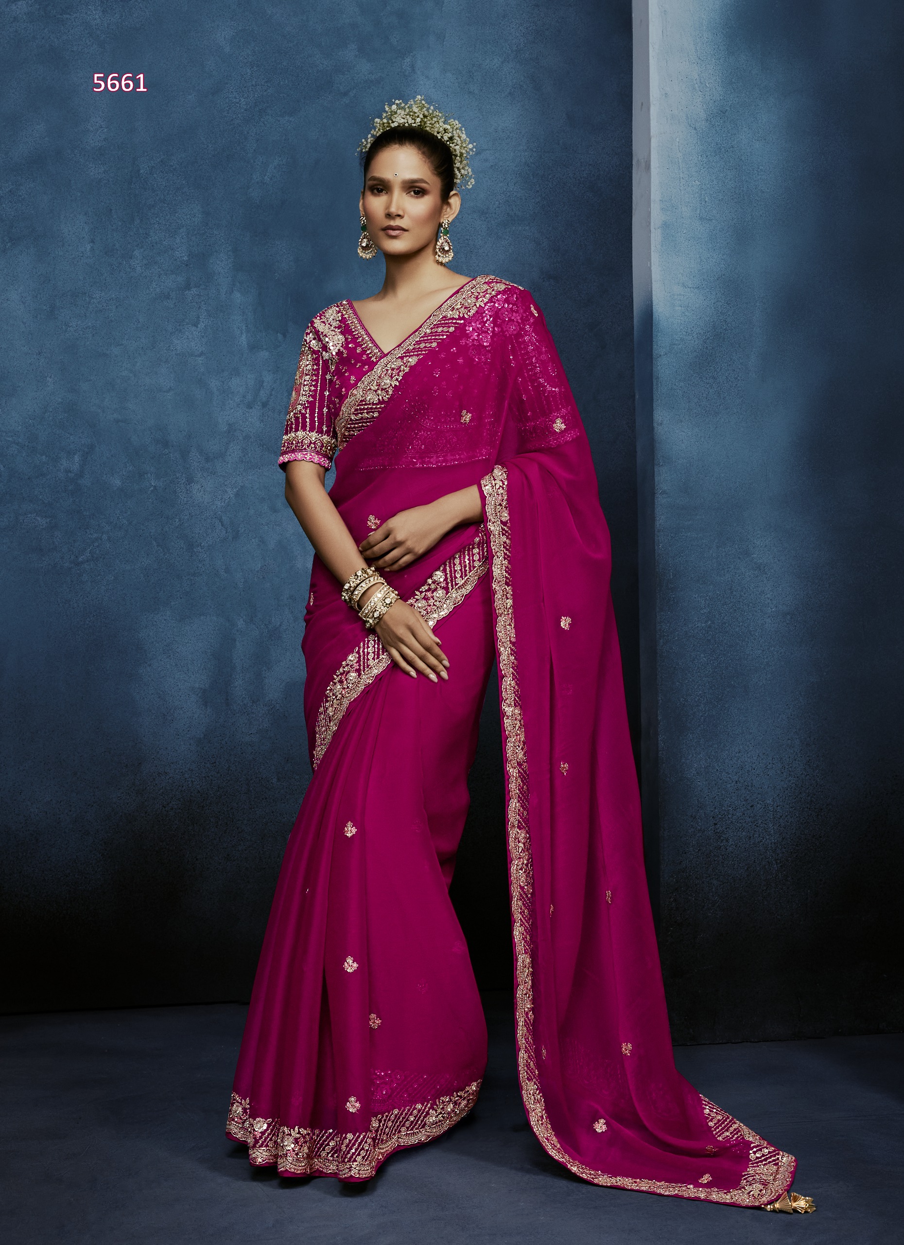 Tissue Base Saree with Rich Zardozi Embroidery and Blouse Designer Saree